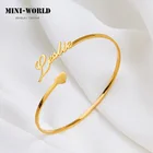 Персонализированный браслет Mini-World с именем, браслет из нержавеющей стали для женщин, индивидуальный Открытый регулируемый браслет с сердцем, изящный подарок, ювелирные изделия