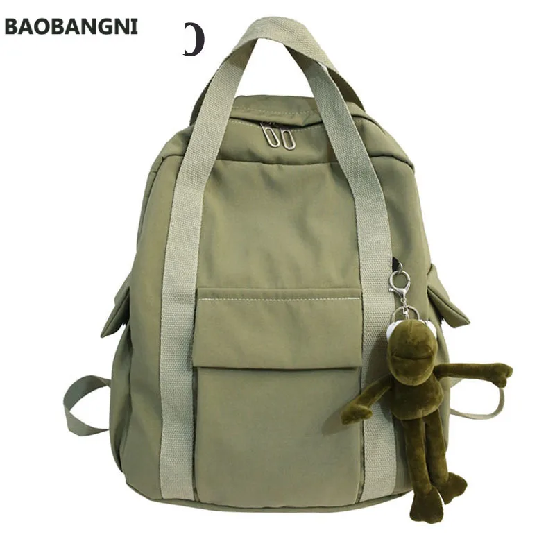 

New Solid Color Women'S Waterproof Nylon Backpack Simple School Bag For Teenage Girl Shoulder Travel Bag School Backpack