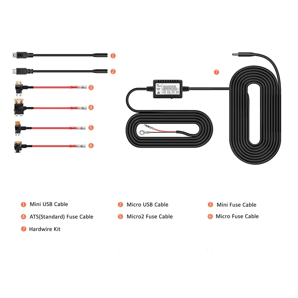 

ZEROGOGO ZK05 Dash Cam Hardwire Kit Mini Micro USB 12V 24V to 5V 2.0A Car Charger Power Adapter Cable for DVR Video Recorder