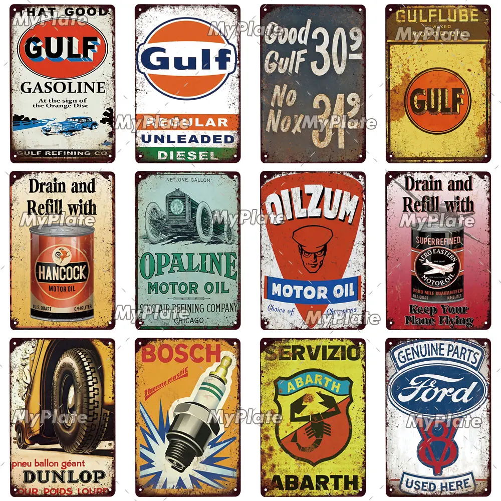 Бензиновый старинный Жестяная Табличка с надписью моторных масел металлический