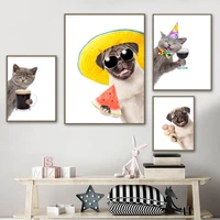 dog cat wine glass watermelon ice cream wall art canvas painting nordic posters and prints wall pictures for living room decor