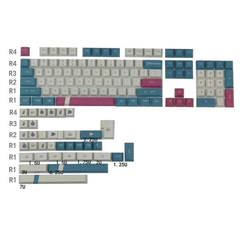1 Set Retro Republican Style Keycap Dye Sublimation Personality Keys Cherry Profile With 7U Spacebar For Mechanical Keyboard