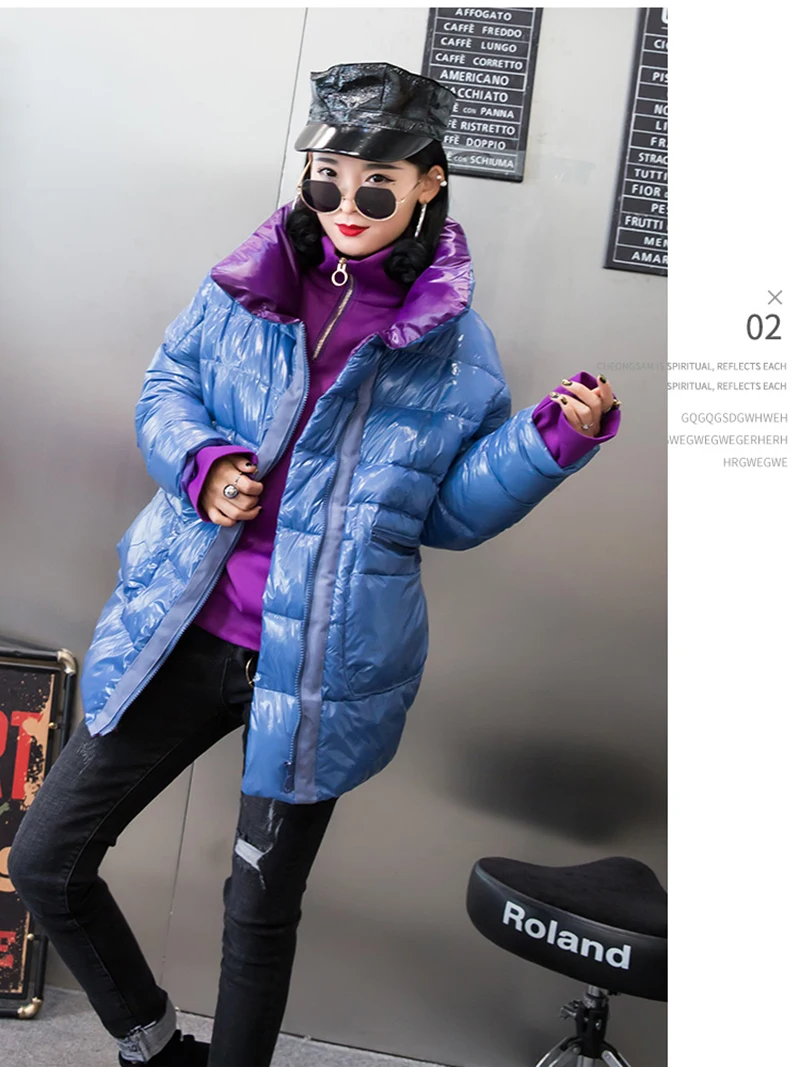 Зимняя теплая Глянцевая куртка, лакированный пуховик, женские парки в стиле хип-хоп, Женское пальто размера плюс, верхняя одежда, корейское модное пальто