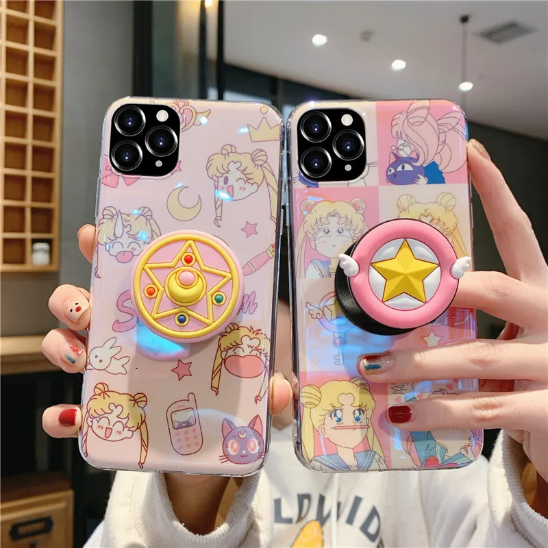 For iphone 11 pro Max Cute Sailor Moon Full Cover armor case XS X XR 8 plus 7 6S Cartoon Daisy capa + stander |