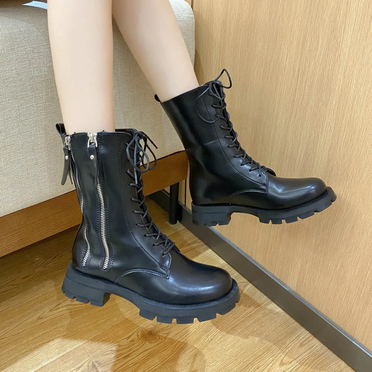 2022 new women's pu fashion winter Martin boots increase double zipper style girly boots women's shoes winter boots women