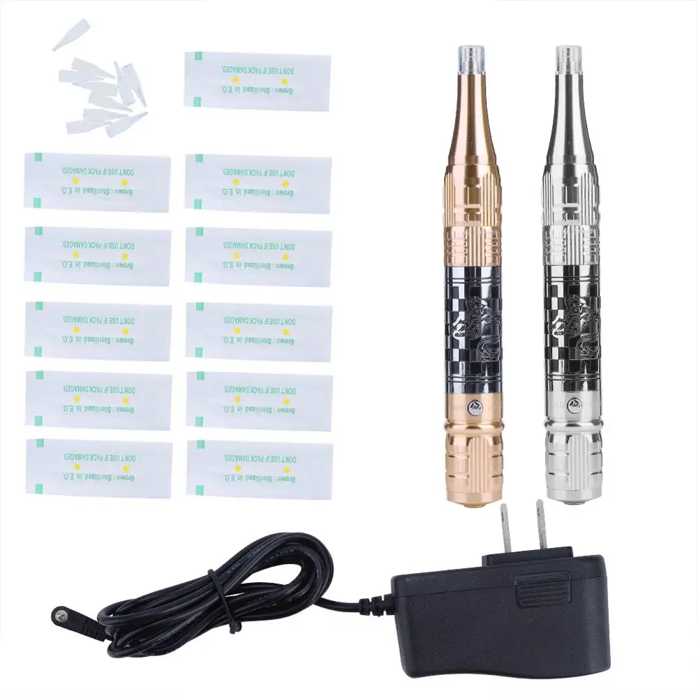 

3 Colors Aluminum Elephant Embroidery Rotary Tattoo Machine Eyebrow Lip Tattoo Pen Microblading Gun Set Tattoo Supplies US Plug