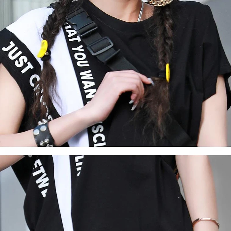 

Max LuLu Korean Design 2021 Hip Hop Style Women Black Short Sleeve T-Shirt Ladies Punk Letter Printed Tees Female Casual Tops