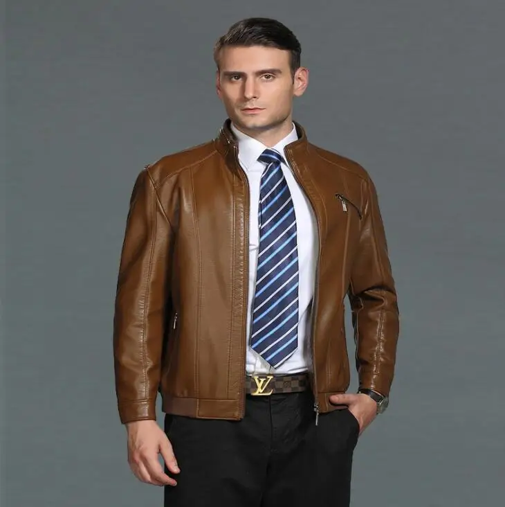 mens leather jacket stand collar slim motorcycle coat men jackets autumn winter clothes jaqueta de couro street fashion