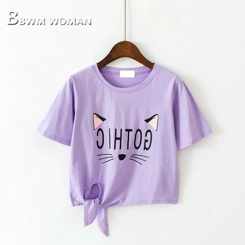 Женская футболка с кошачьими ушками короткая 5 цветов на выбор 2019|Футболки| |