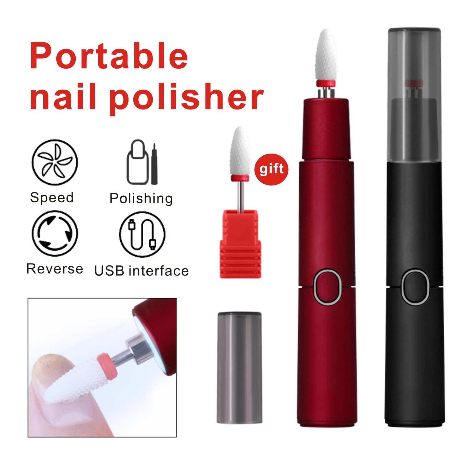 

Mini Electric Nail Drill Pen USB Charging Nail Polishing Machine Light Weight Rechargeable Grinding Machine with LED Lighting