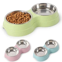 pet dog basin double bowl food water feeder stainless steel pet drinking dish feeder cat puppy feeding supplies dog accessories