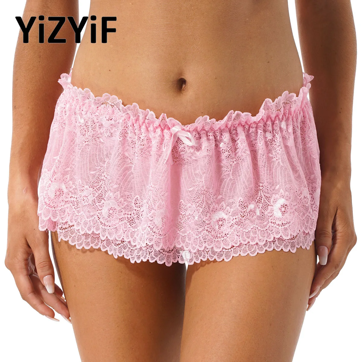 

Women Sissy Lace Briefs Ruffled Panties Sexy Mini Skirt See Though Skirted Thongs Frilly Panties Underwear Nightwear