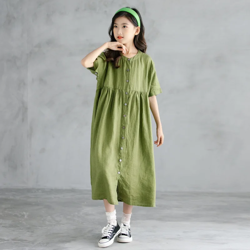 

2021 платье для девочек летние платья для детей; Одежда для девочек; Детские Элегантные платья Летние зеленый Кнопка Длинные платья для мам и ...