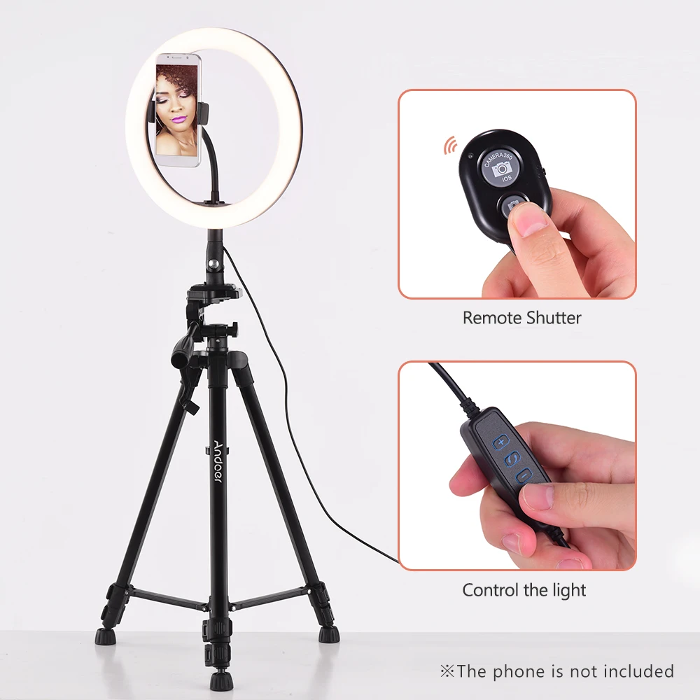 Andoer 10 дюймов светодиодный кольцевая лампа с штатив Трипод стойка держатель