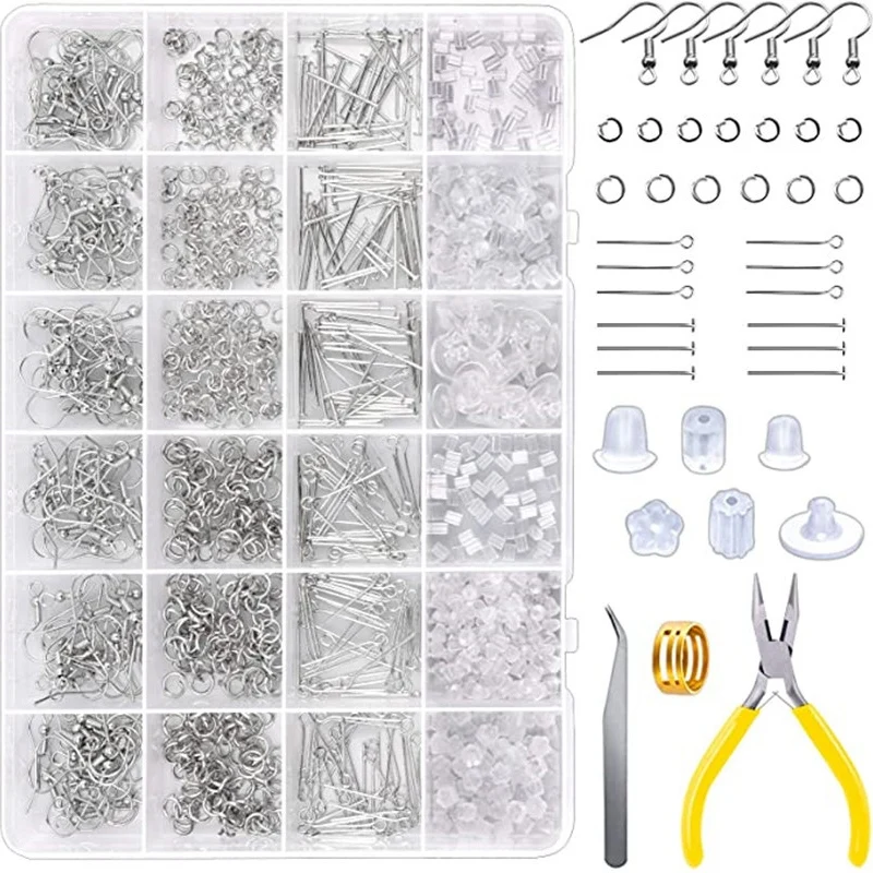 

Earring Making Supplies Kit,Includes Earring Hooks Open Jump Rings Earring Backs for Jewelry Making and Repair