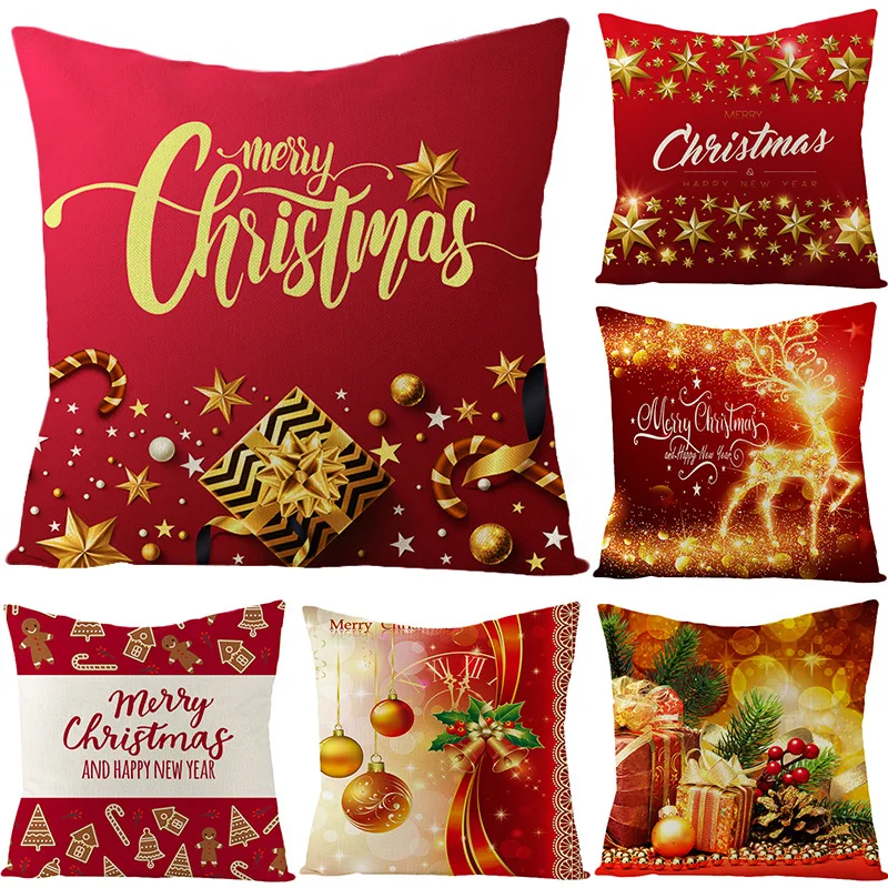 

Christmas Red Linen Cushion Cover DIY Customized Throw Pillow Home Decorative Square Printing Pillowcase Sofa Cushion 45*45cm