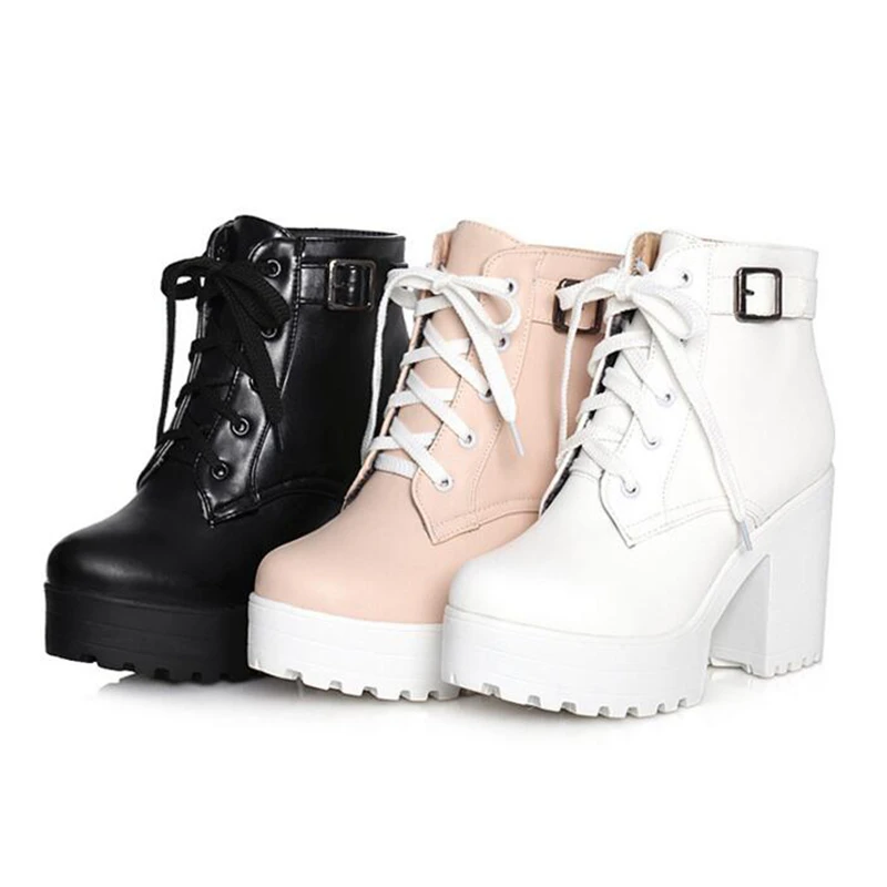 Женские ботинки на платформе розовые ботильоны толстом каблуке со шнуровкой