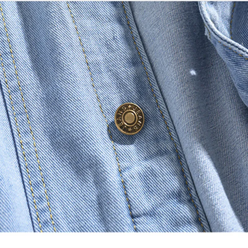 

2021 Spring New Fashion Frayed Hole Vintage Tooling Jacket Loose Denim Jacket Male