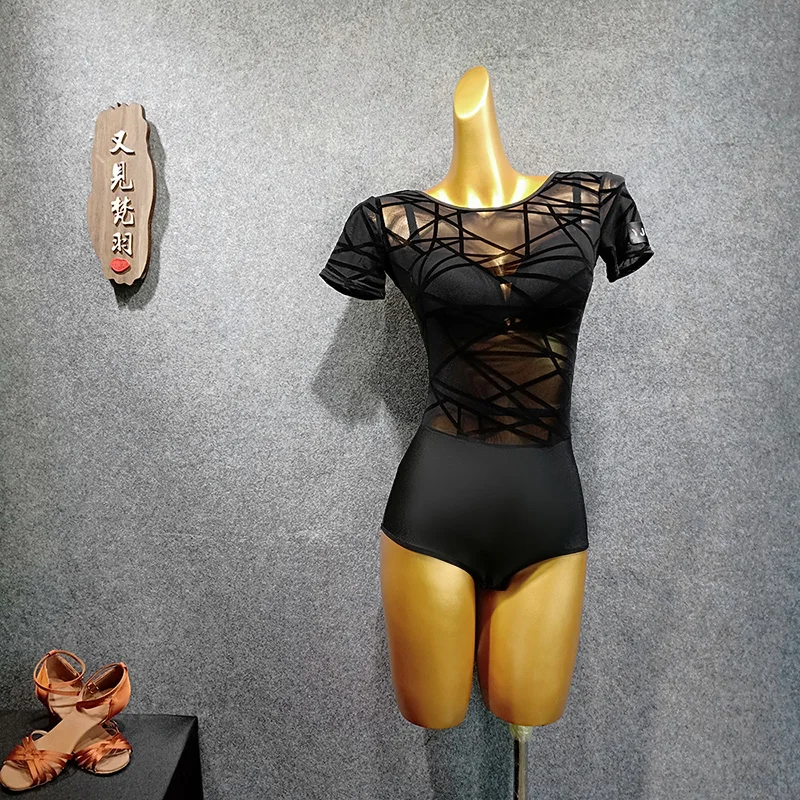 Топ для латиноамериканских танцев Кружевное боди с открытой спиной и коротким