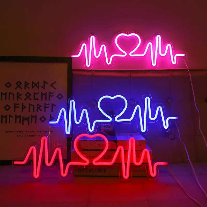 Heartbeat Neon Sign Light LED Love Logo Lamp Bulbs Acrylic Backplane Lighing Confession Decor Background Wall USB Powered