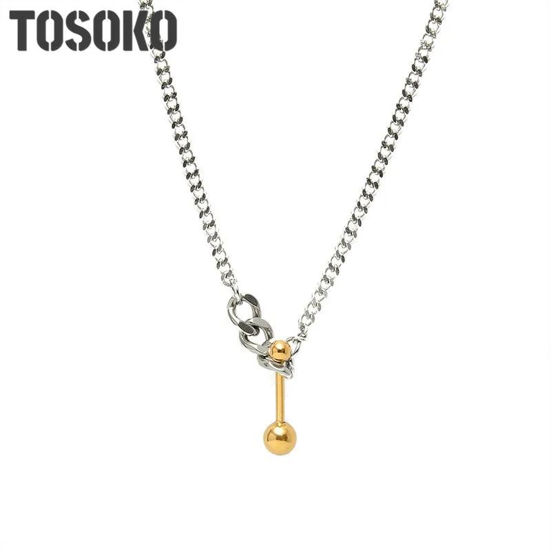 

TOSOKO Stainless Steel Jewelry Gold Balance Ball Pendant Necklace Simple Design Chain Female Clavicle Chain BSP627