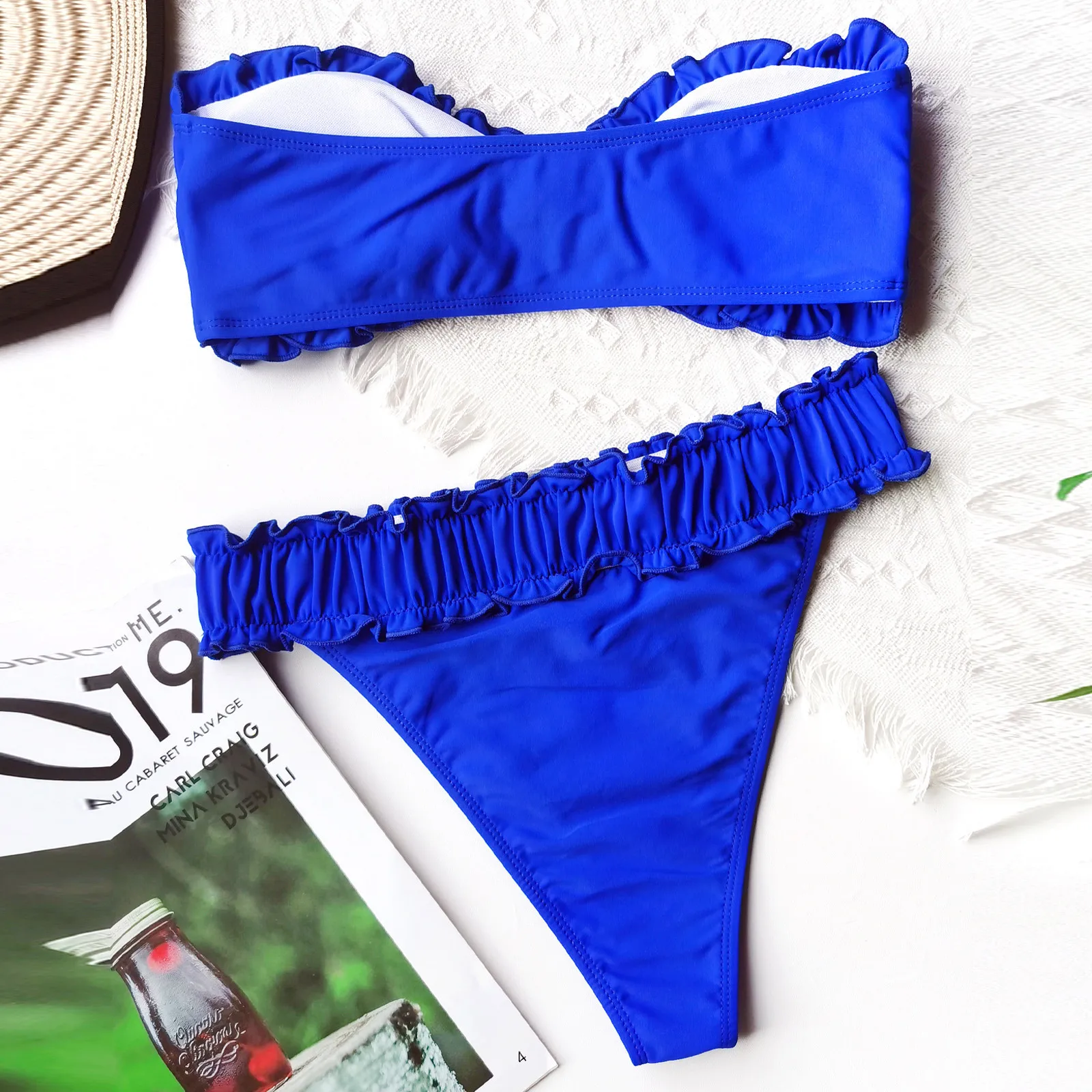 

Push Up Padded Bikini Set Two-pieces Flower Ruffles Swimsuit Women Sexy Solid Bandeau Female Bathing Suit 2021 Summer Biquini