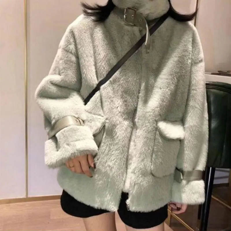 Deerskin Jacket Women's Warm Autumn and Winter Plus Velvet Jacket Women's Fur One-piece Jacket Casual Oversized Jacket M ~ 5XL