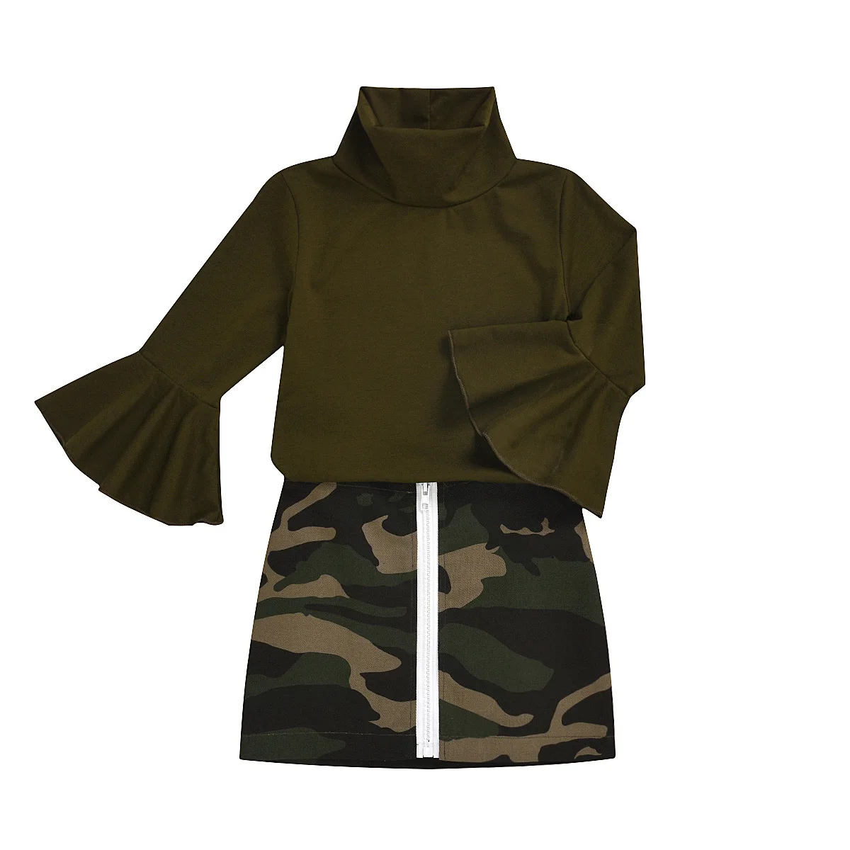 

Newborn Infant Baby Girls Camouflage 2PCS Clothes Set Long Sleeve Shirt Girl Tops Skirts Casual Camo Army Green