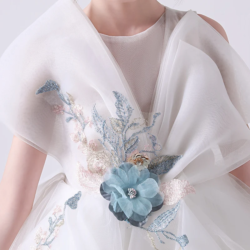 

Sweet 3D Floral Flower Girl Dress For Wedding Knee Length Ball Gown Big Bow Pageant Gowns Girls Prom Gowns For First Communion