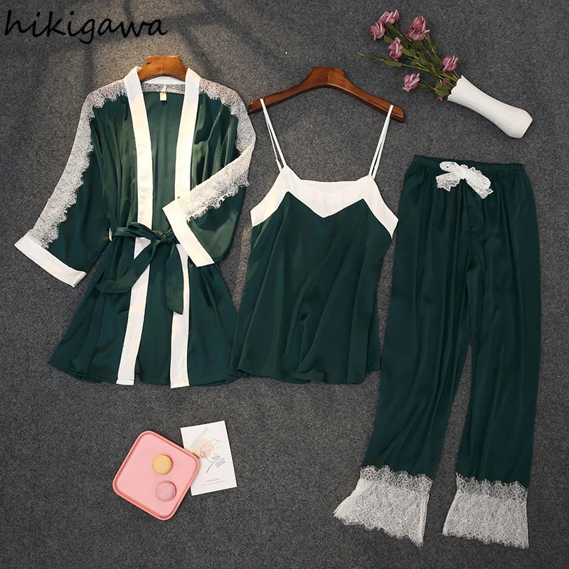 Корейская свободная Пижама Hikigawa женская летняя Пижама-тройка из вискозы