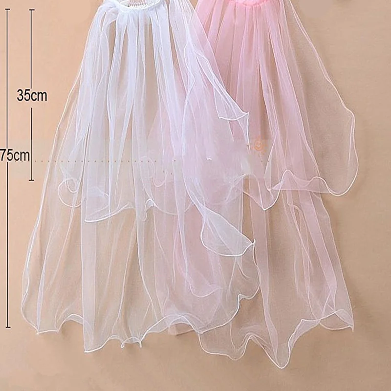 

Flower Girls Two Layers Veils Flower Wreath Crown Wedding Birthday Party Pearl Lace Halo Headband Princess Hair Accessories