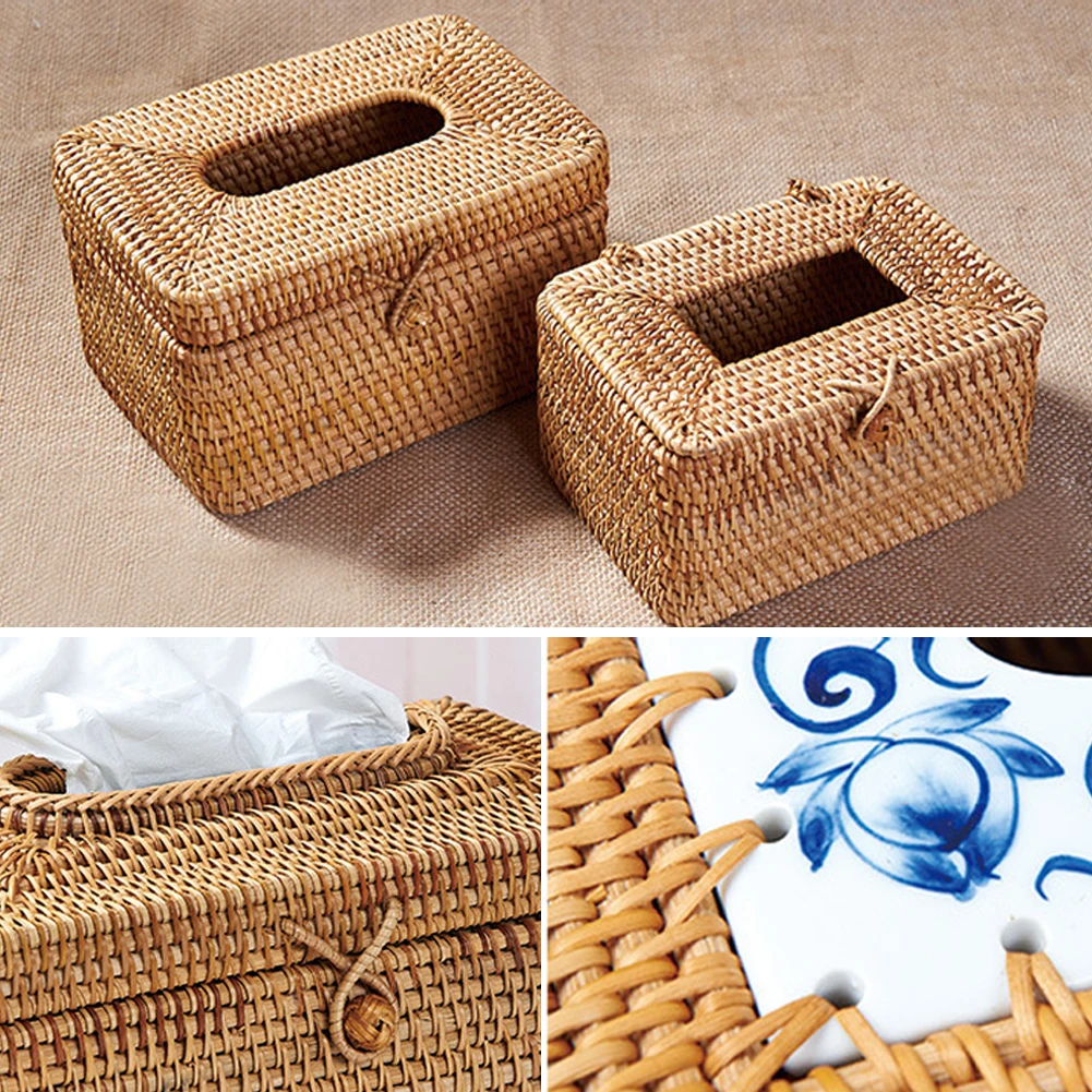 

Paper Rack Rattan Tissue Box Elegant Home Decoration Handmade Desktop Tissue Container Napkin Storage Case