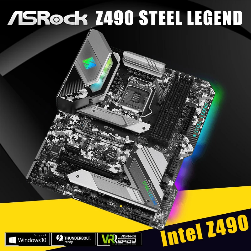 Verkauf ASRock Z490 Stahl Legende ATXIntel Z490 10th Generation Core/Pentium/Celeron DDR4 M.2 SATA III 6 ×USB 3,1 128GB LGA 1200 Motherboar
