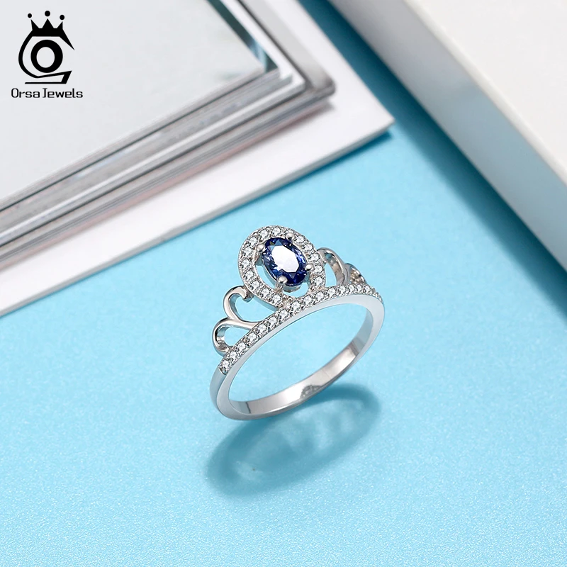 Кольцо ORSA JEWELS с Королевской короной из серебра 925 пробы синим