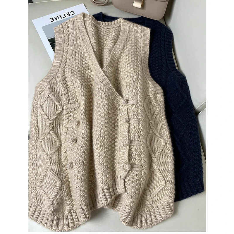 Женский жилет с V-образным вырезом мягкий свободный Трикотажный из 2022-ной шерсти