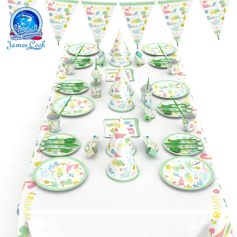 

Cute Cartoon Dinosaur Disposable Tableware Party Birthday Favors Paper Plate Cups Napkins Dress Up Venue Decoration Props