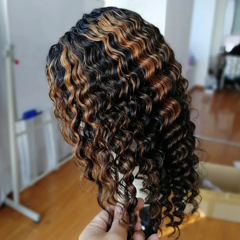 

Highlight Black Brown 12 Inches Short Bob Lace Front Brazilian Human Hair Wig With Baby Hair Pre Plucked Wig For Black Women