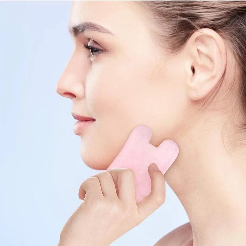 

Rose Quartz Jade Gua Sha Board Natural Stone Face Care Tool Massage Healing Skin Detox Chin Lift Firming Massager