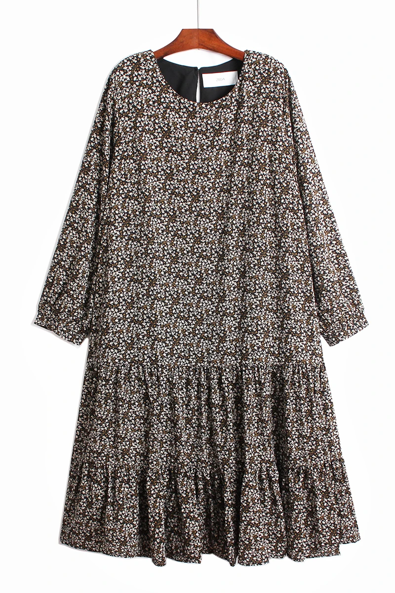 

IEQJ 2021 new summer women's clothing loose big size Floral dress round neck cover loose thin pleated pullover dresses WP61209