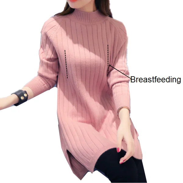 Warm Women Pregnancy Feeding Tops Knitted Maternity Nursing Sweaters Autumn Winter Breastfeeding Bottoming Shirts for Pregnant