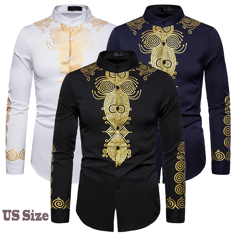 Мужская рубашка в этническом стиле Модная Тонкая Повседневная с длинным рукавом