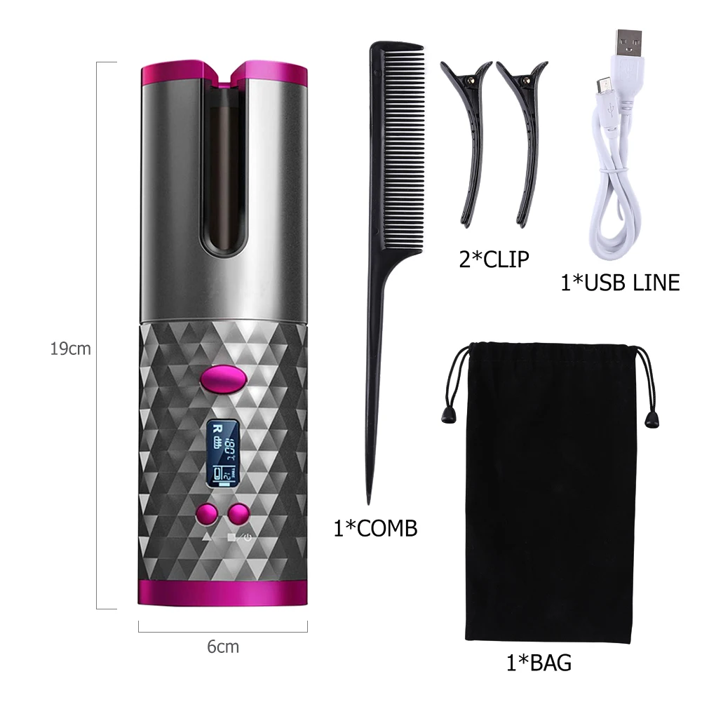 

Беспроводной автоматический плойка керамический корпус с быстрым нагревом Портативный ЖК-дисплей USB перезаряжаемая Плойка для завивки вол...