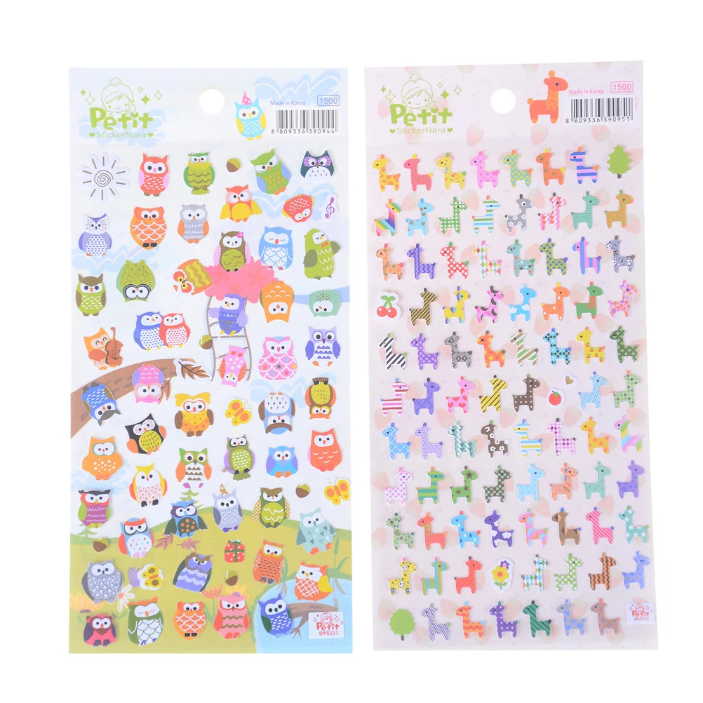 2 листа животных мультфильм стикер игрушка Сова Жираф Печать Дети милый дневник