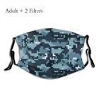 Темно-синяя цифровая маска для взрослых камуфляжная армейская хлопковая защитная маска с принтом с фильтрами