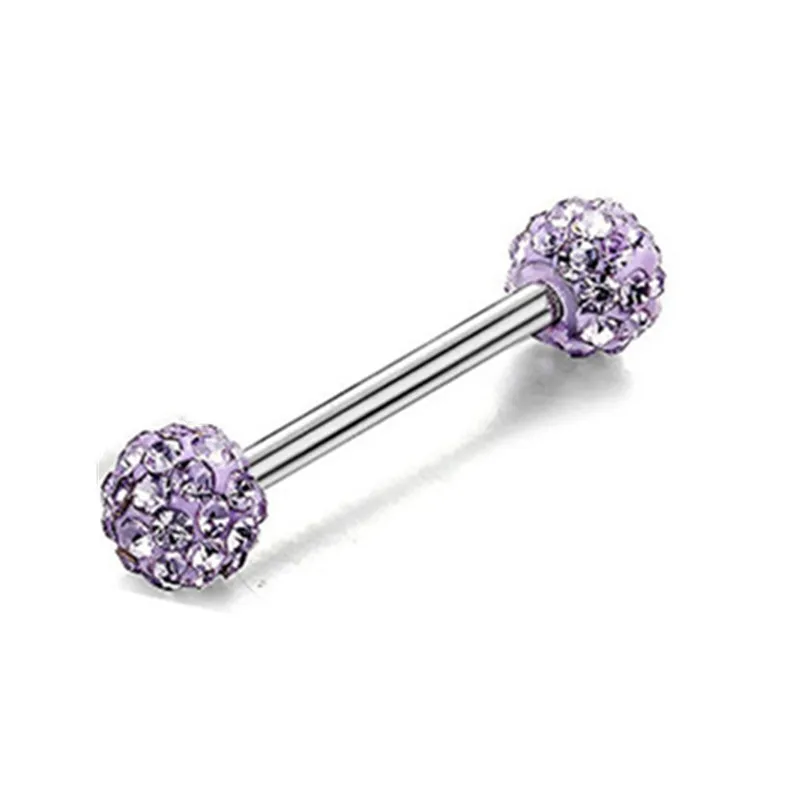 purple MODRSA 1 шт из нержавеющей стали промышленный пирсинг-штанга для языка Пирсинг хрустальный шарик носа Ушные Шпильки для сосков, губ пирсинг ювелирные изделия для тела - Окраска металла: purple