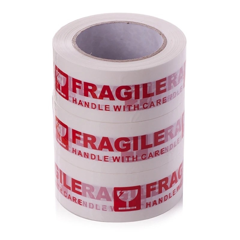

White Red Fragile Packing Tape Handle with Care Bopp Shipping Warning Sticker