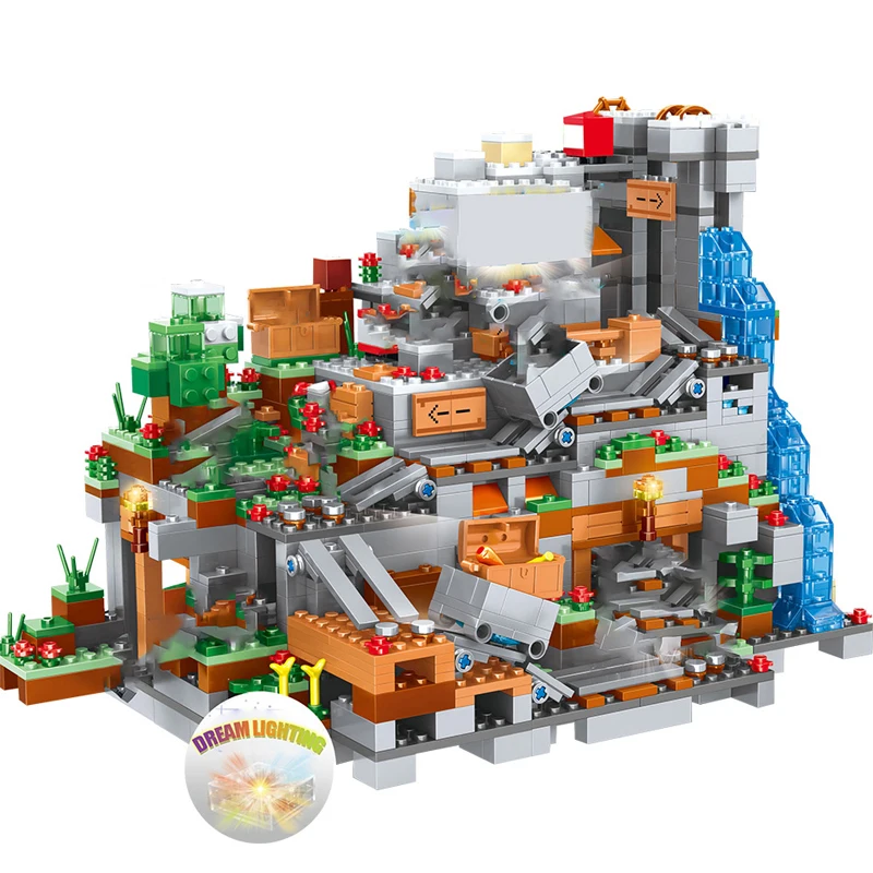 

The Mountain Cave Elevator Village Tree House Building Block With Figures Compatible 21137 My World Bricks Set Gifts Toys