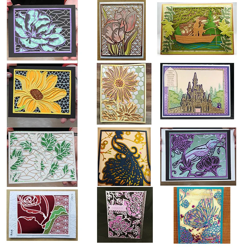 Многослойный фон для нарезки цветов Тюльпан Павлин церковь Рыбалка сцены Diecut DIY