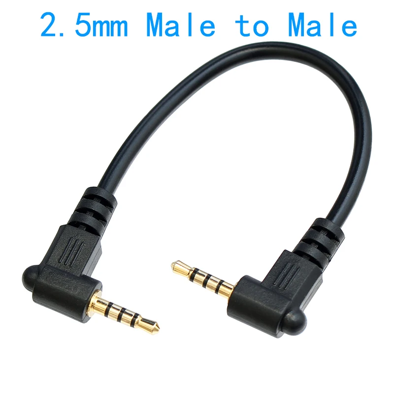 Cable corto de 12cm y 2,5mm, macho a macho, 4 polos, conector Enchapado en ángulo recto, adaptador de auriculares