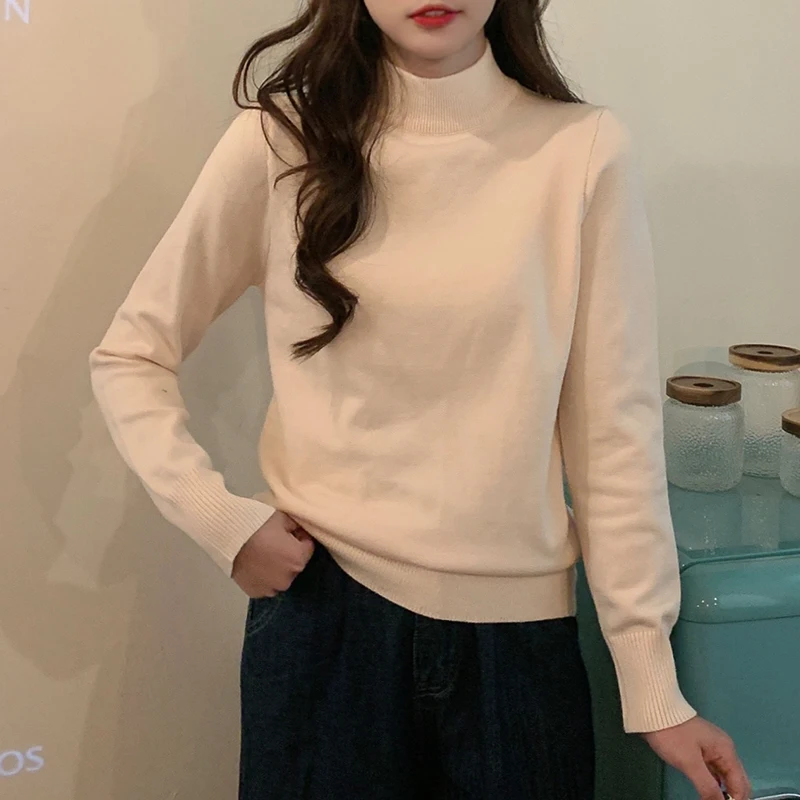

Mock Neck Sweater Women's Autumn and Winter New Korean Style Pullover Loose Thick Western Style Inner Wear Bottoming